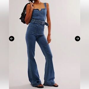 Show Me Your MuMu Blue Denim Strap Jumpsuit with Belt